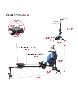 Hydro + Dual Resistance Smart Magnetic Water Rowing Machine, Blue