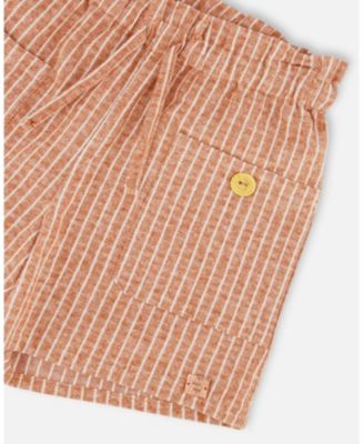 Big Girls Linen Short With Pockets Old Orange Pink