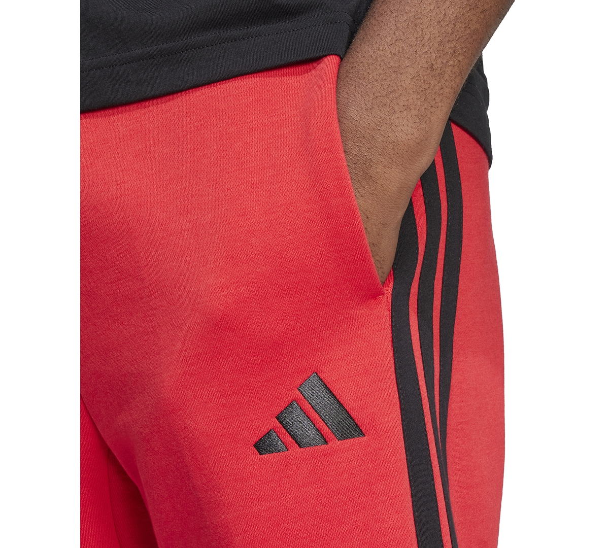 Adidas Originals Men's Essential Three Stripes Fleece Shorts In Red