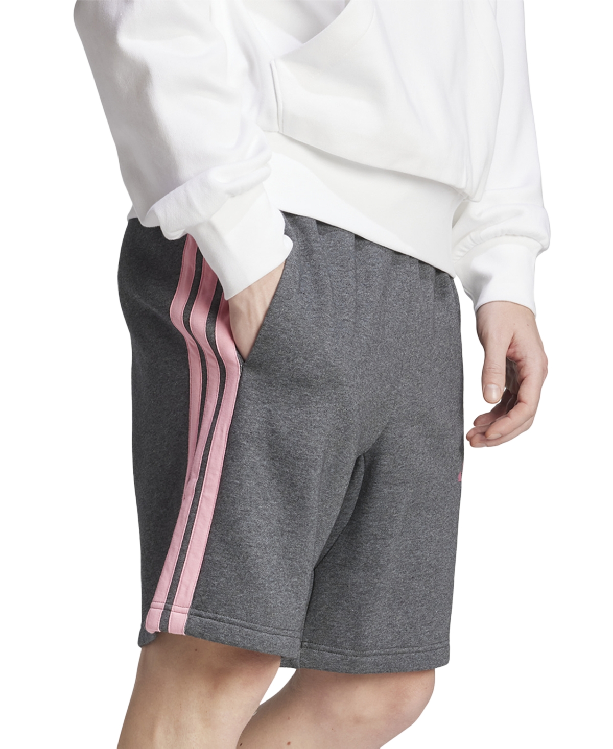 Adidas Originals Men's Essential Three Stripes Fleece Shorts In Gray