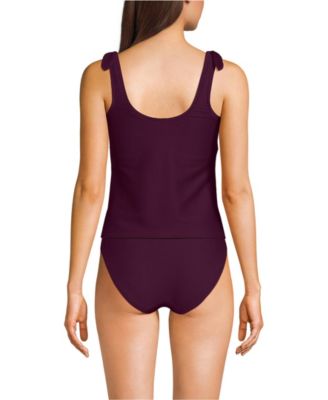 Women's Tie Shoulder Ribbed Flutter Tankini Top