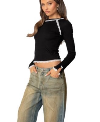 Womens Edith Lacey Ribbed Top