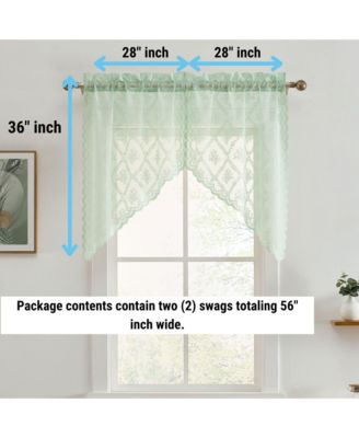 Isabella Floral Rod Pocket Lace Short Cafe Swags for Small Windows - 28 x 36 Inch Length (Seafoam Green Swags, Set of 2)
