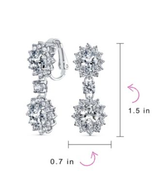 Crown Halo Pave Cubic Zirconia CZ Drop Dangling Oval Chandelier Clip On Earrings Statement Non-Pierced