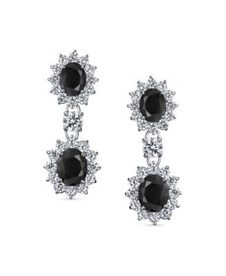 Crown Halo Pave Cubic Zirconia CZ Drop Dangling Oval Chandelier Clip On Earrings Statement Non-Pierced