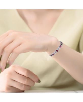 Sterling Silver White Gold Plated with Colored Cubic Zirconia Tennis Bracelet