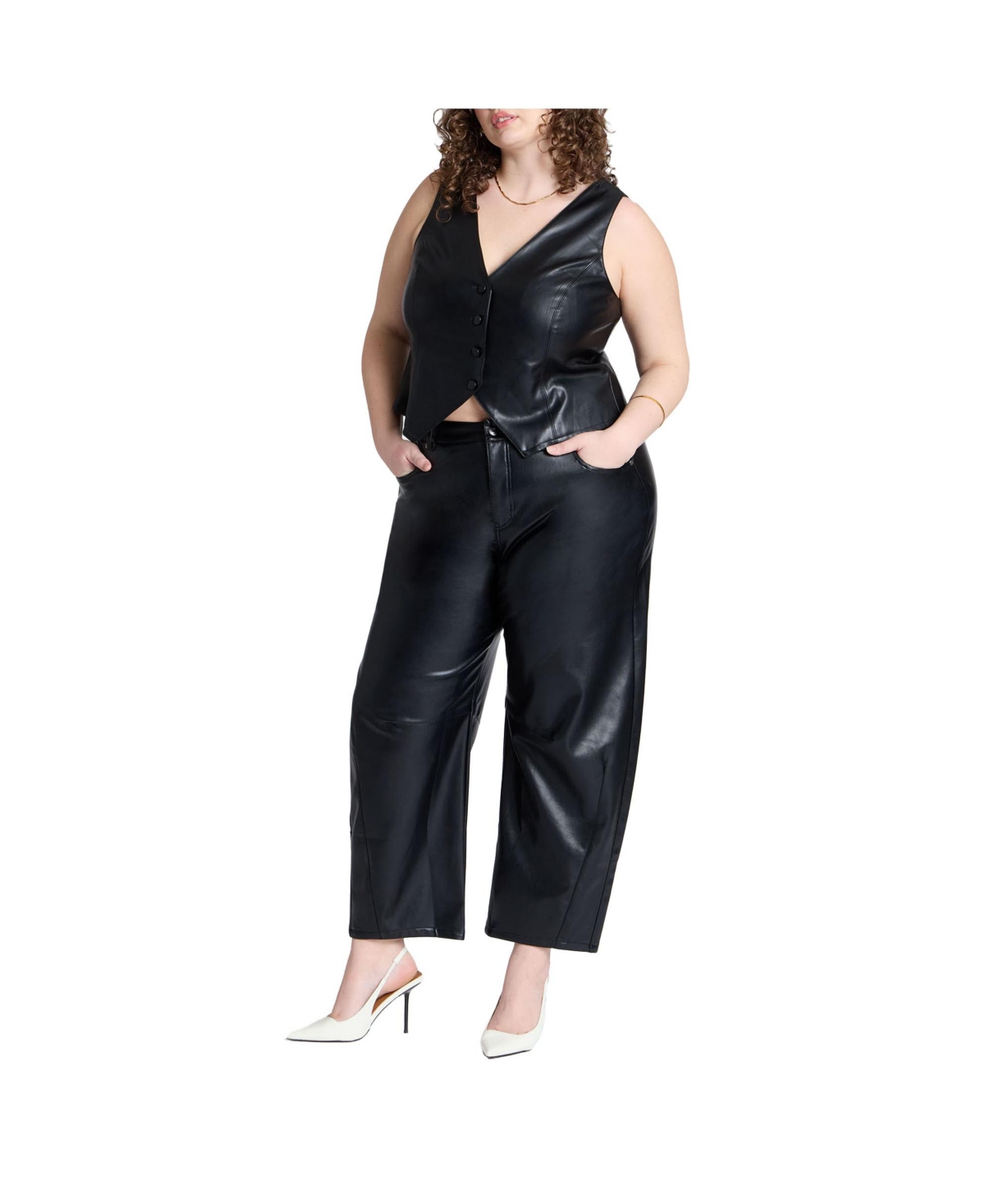 Plus Size Faux Leather Barrel Leg Pant - Black onyx