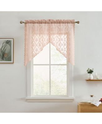 Isabella Floral Rod Pocket Lace Short Cafe Swags for Small Windows - 28 x 36 Inch Length (Blush Pink Swags, Set of 2)