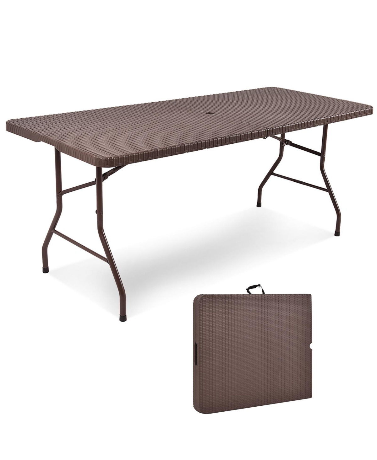 6 Feet Folding Portable Rattan Table with Carrying Handle - Brown