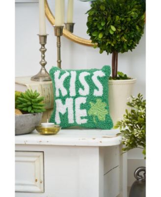 St. Patrick's Day "Kiss Me" Clover Hooked Small/Petite Accent Pillow, 8" x 8"