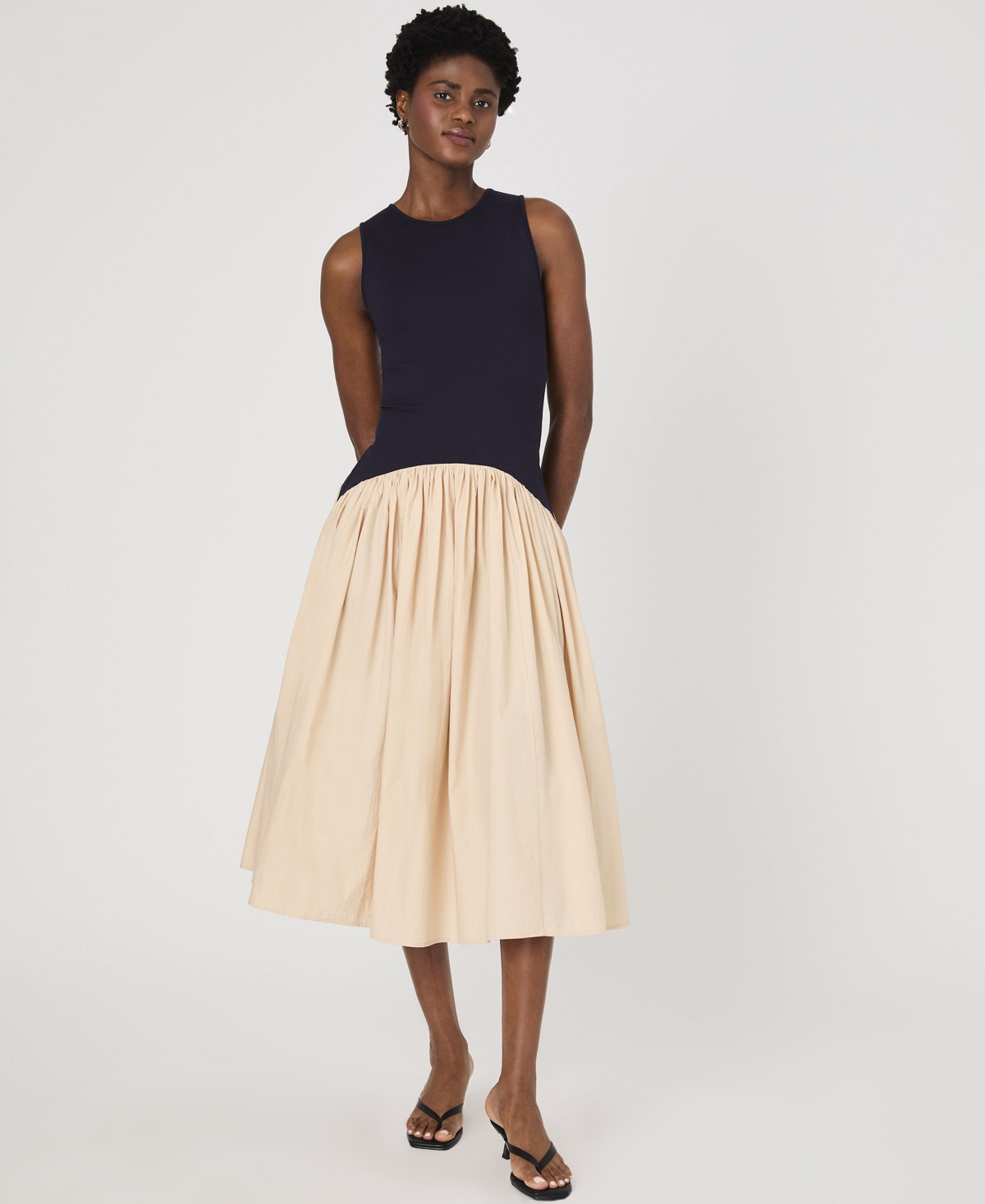 Shop French Connection Women's Kayle Jia Midi Dress In Navy,biscuit