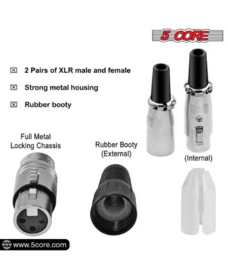 XLR Connector Male Female to 1/4 Audio Jack 3 Pin Secure Mic Plug w Locking Ends - 5 PAIR