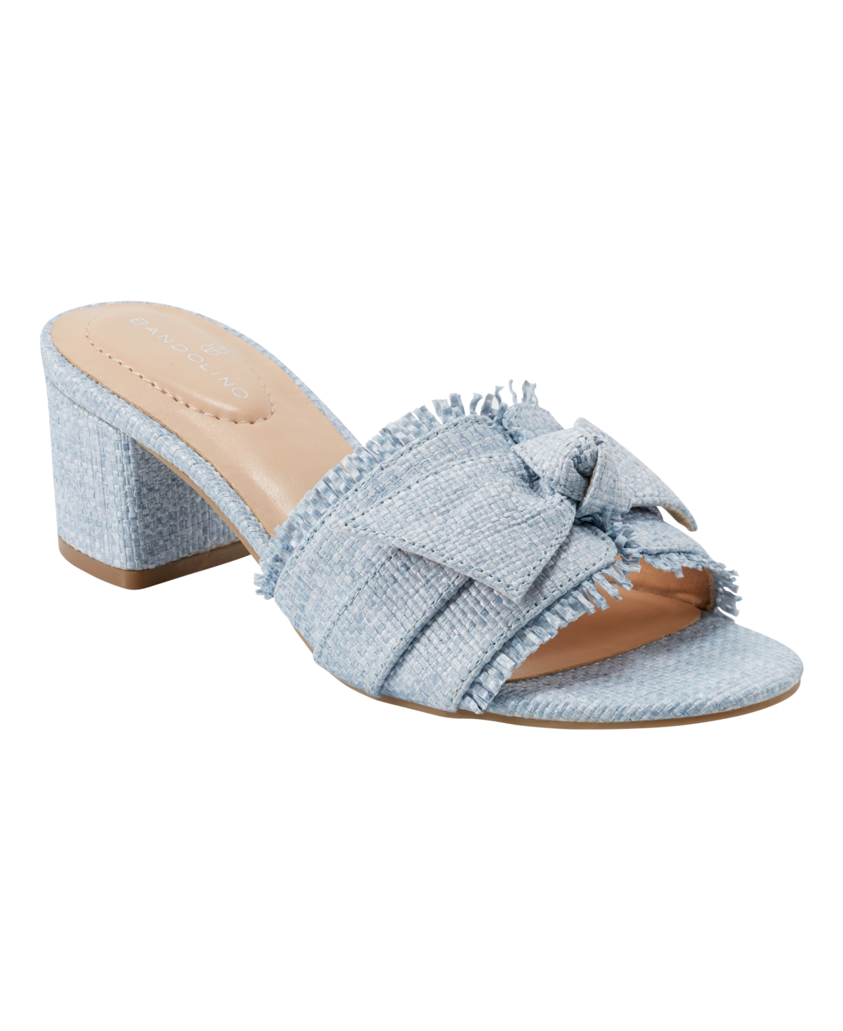 Shop Bandolino Women's Arden Raffia Knotted Bow Block Heel Sandals In Light Blue