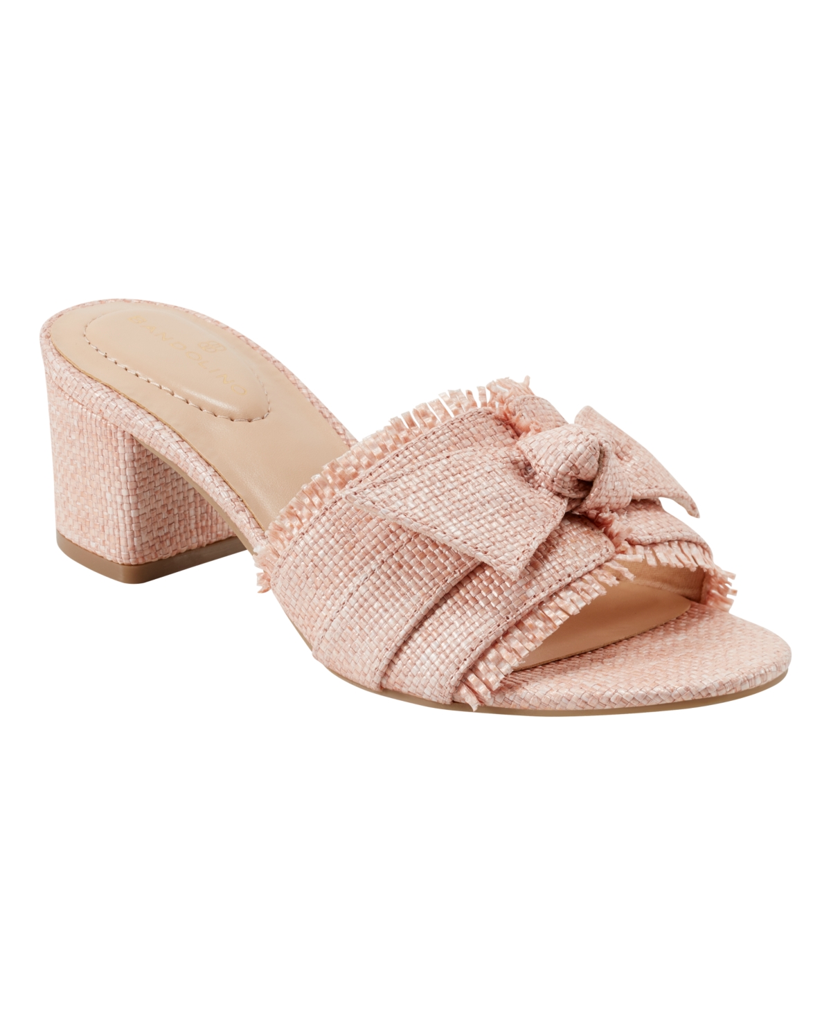 Shop Bandolino Women's Arden Raffia Knotted Bow Block Heel Sandals In Light Pink