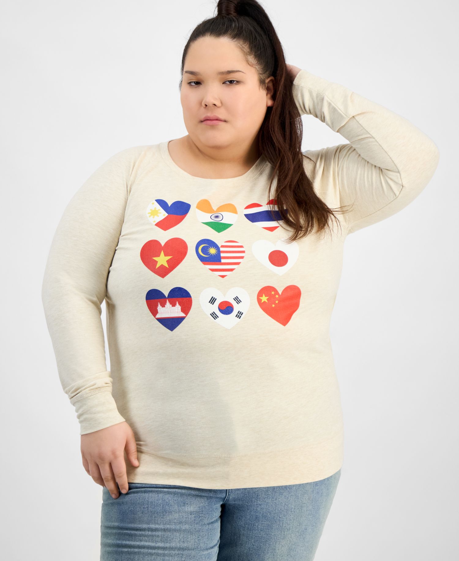 Trendy Plus Size Cotton AAPI Hearts Graphic Top