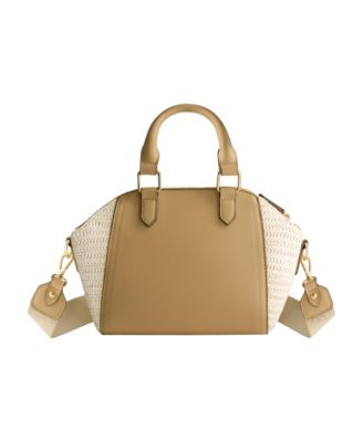 Mini Satchel with Debossed Logo and Straw Accents