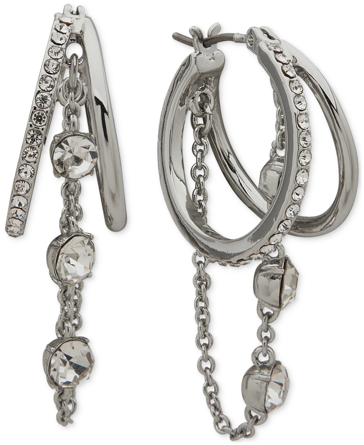 Karl Lagerfeld Silver-tone Dangling Stone Swag Split Hoop Earrings In White