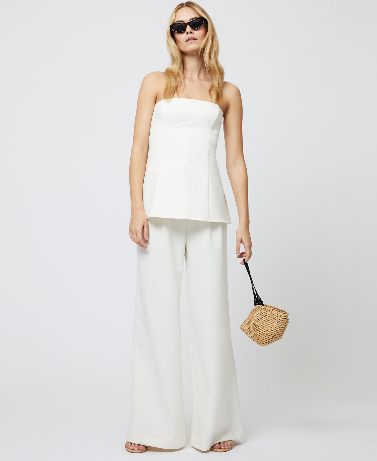 French Connection Azra Twill Strapless Top In Porcelain Cream In Porcelain Cream
