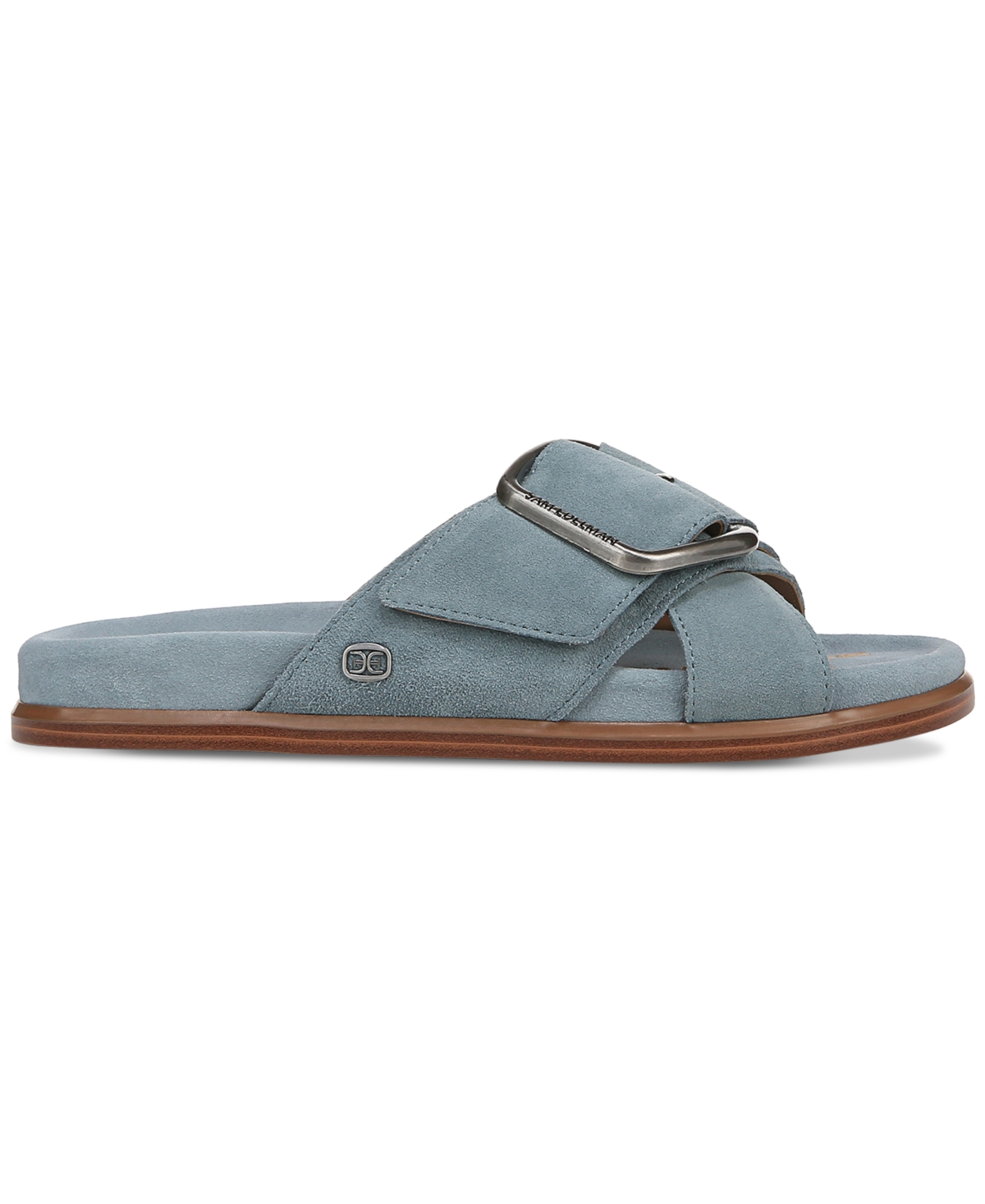 Shop Sam Edelman Women's Darla Slide Flat Sandals In Coastal Blue Suede Leather