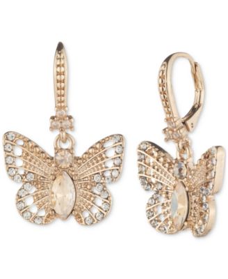 Marchesa - Gold-Tone Mixed Crystal Butterfly Drop Earrings