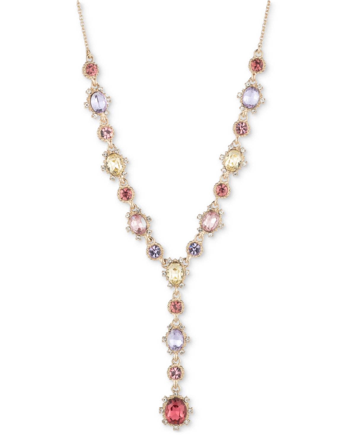 MARCHESA GOLD-TONE CRYSTAL & STONE LARIAT NECKLACE, 16" + 3" EXTENDER 