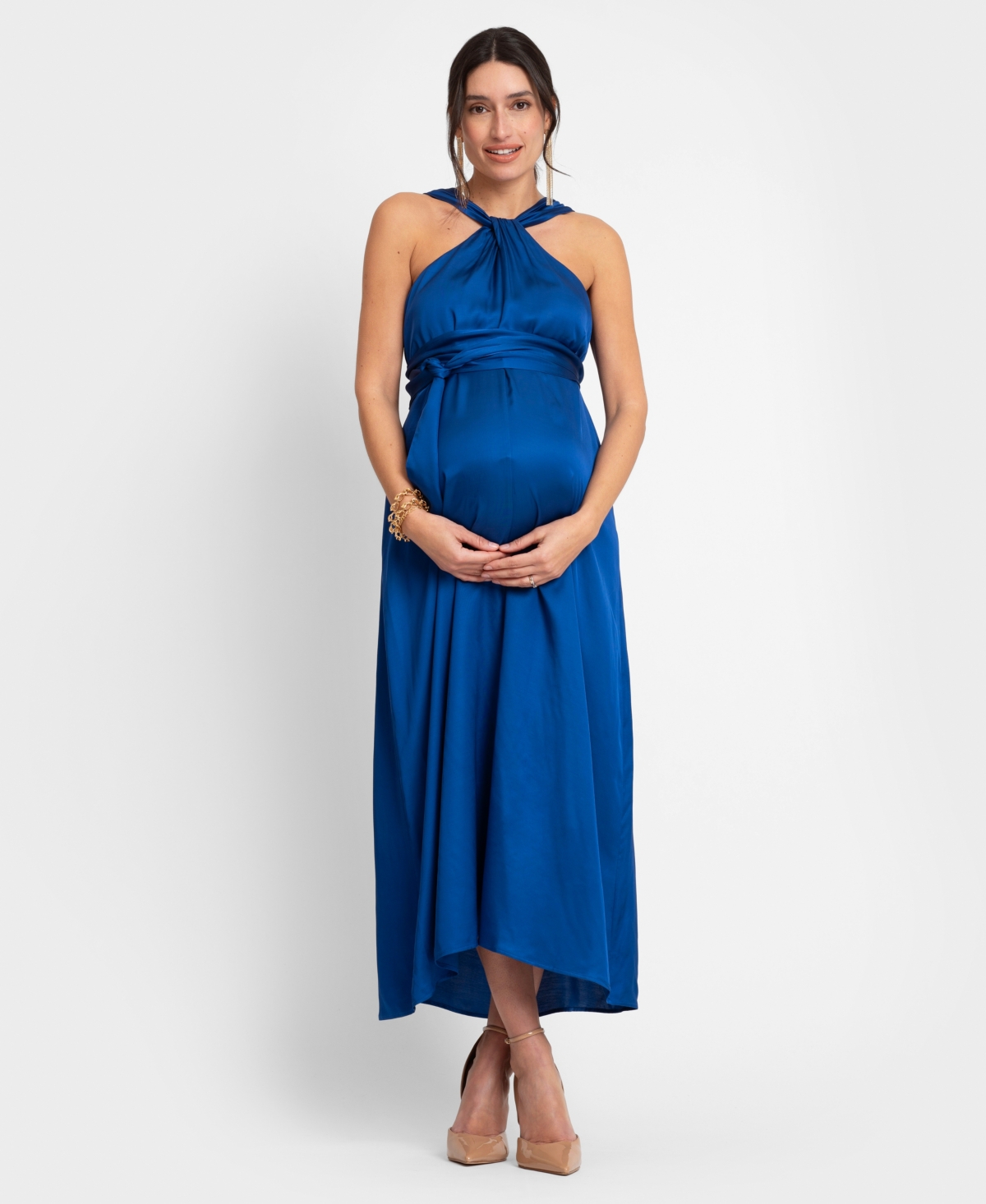Women's Maternity Reversible Halter A Line Dress - Cobalt Blue