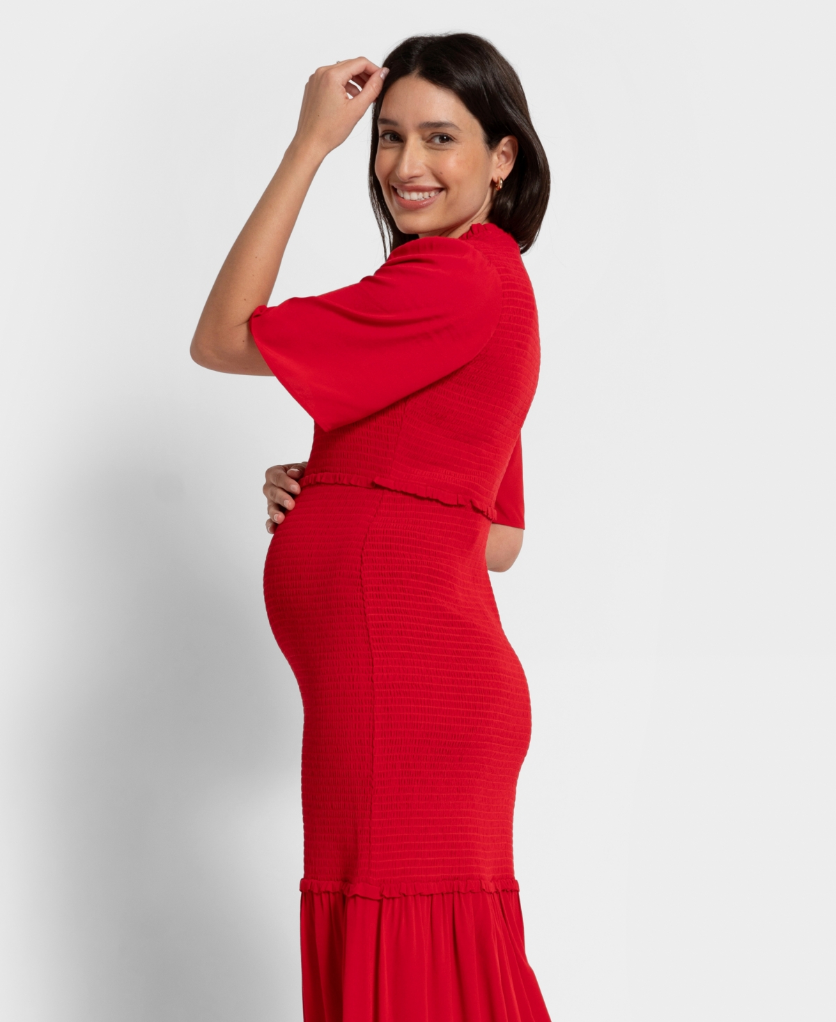 Shop Seraphine Women's Maternity Shirred Maxi Dress In Coral