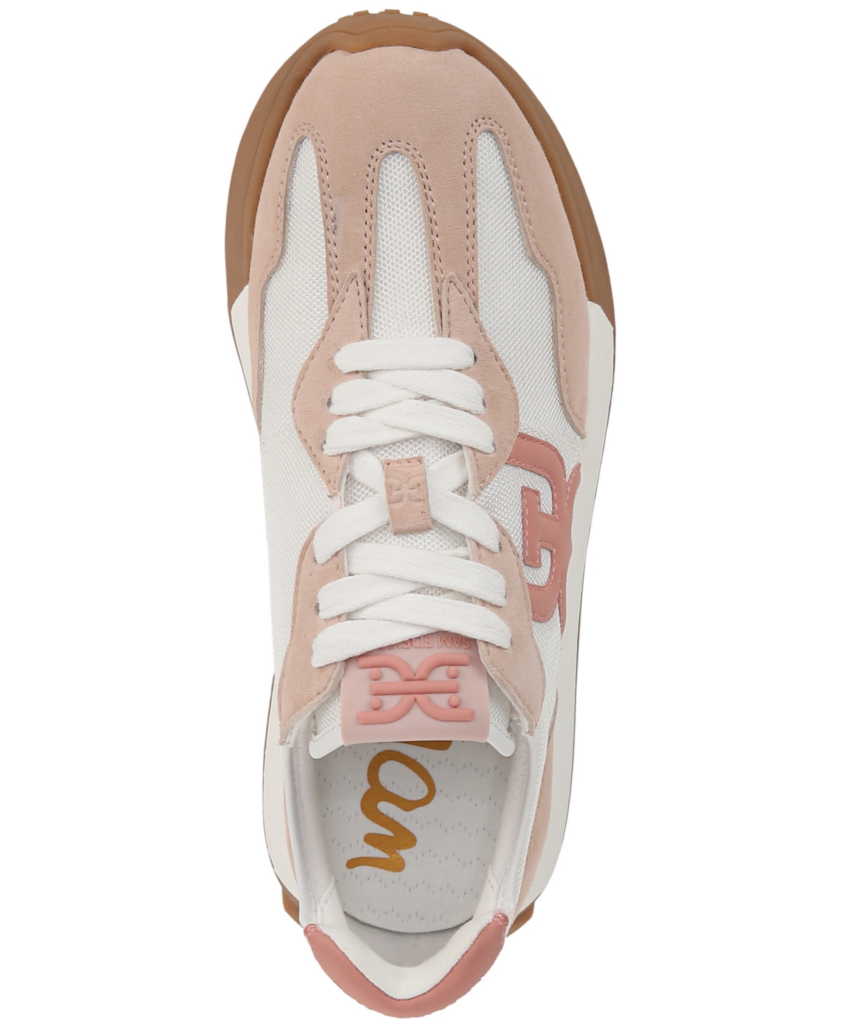 Shop Sam Edelman Women's Langley Emblem Lace-up Trainer Sneakers In White,warm Blush Leather