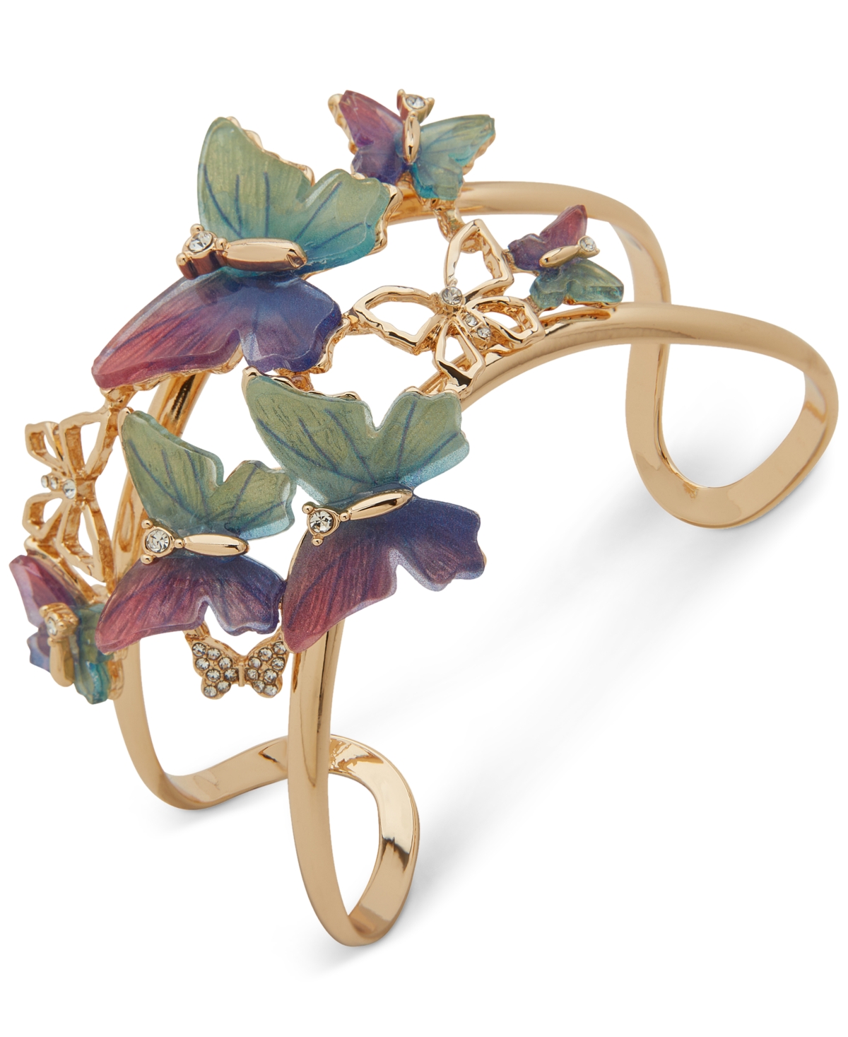 Gold-Tone Pave & Stone Butterfly Cuff Bracelet - Open