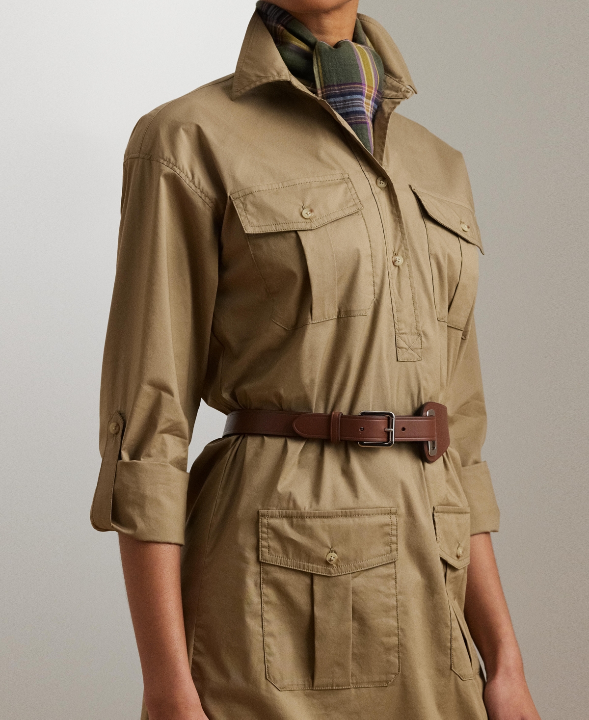 RALPH LAUREN WOMEN'S BELTED COTTON-BLEND SHIRTDRESS 