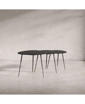 Reeves Abstract Contemporary Solid Acacia Wood Nesting End Tables (Set of 3)