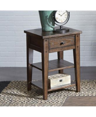 Chair Side Table with Drawer, 2 Shelves & Rustic Oak Finish, Casual Country Style Accent Table for Living Room