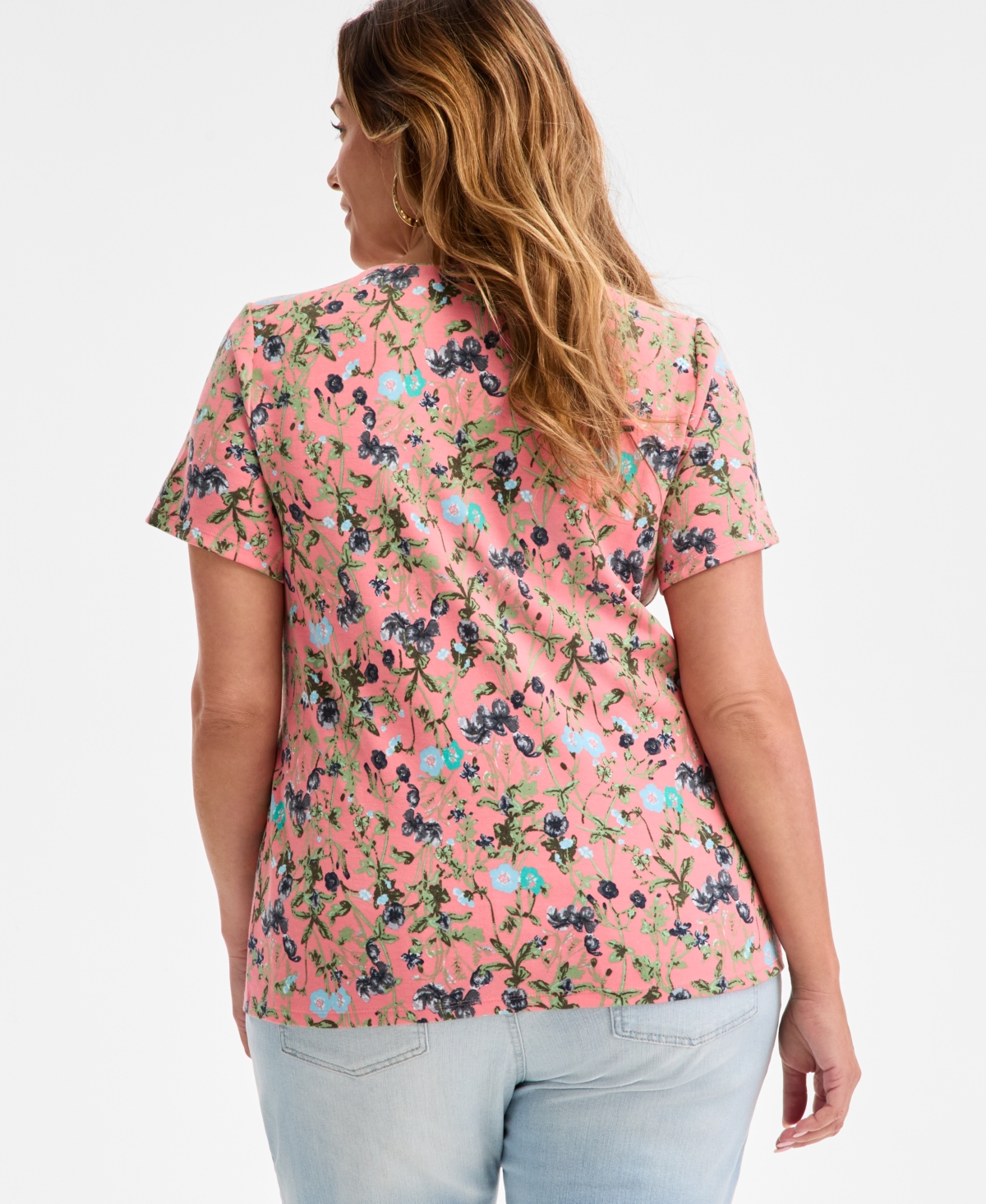 Style & Co Plus Size Printed Scoop-neck Top, Exclusively At Macy's In Garden Rose