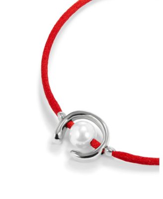 Red Thread Cultivated Pearl Leather Bracelet