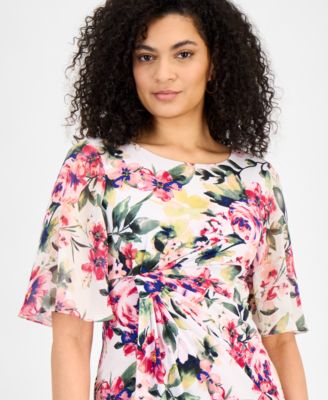 Women's Floral-Print Faux-Wrap Dress