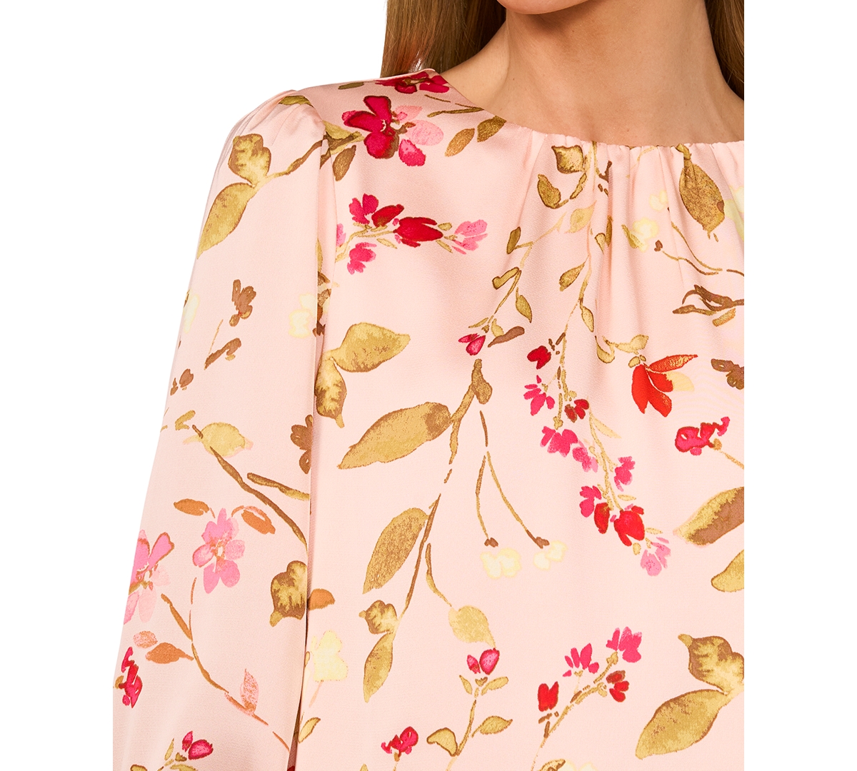 Shop Cece Women's Printed Long-sleeve Smocked-cuff Blouse In Sugar Peach