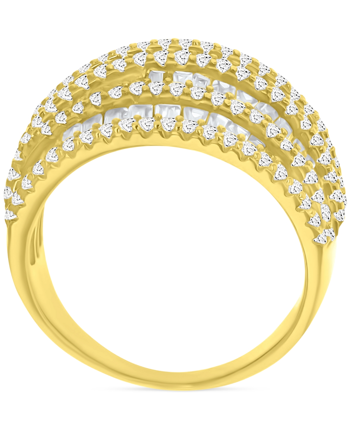 Macy's Cubic Zirconia Curving Multi Row Ring In 14k Gold Over Sterling Silver In Gold
