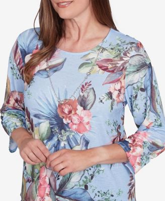 Women's Free Spirit Tropical Print Knit Top with Necklace