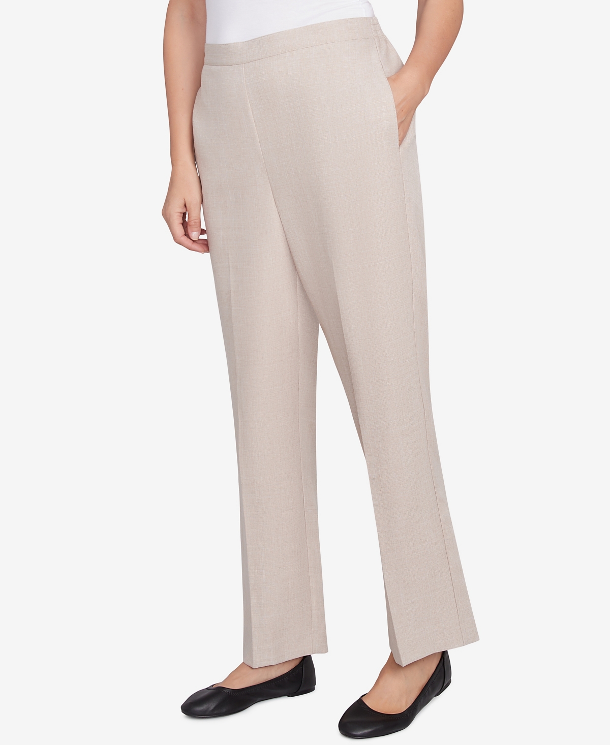 Alfred Dunner Petite Kensington Gardens Relaxed Linen Medium Length Pants In Linen