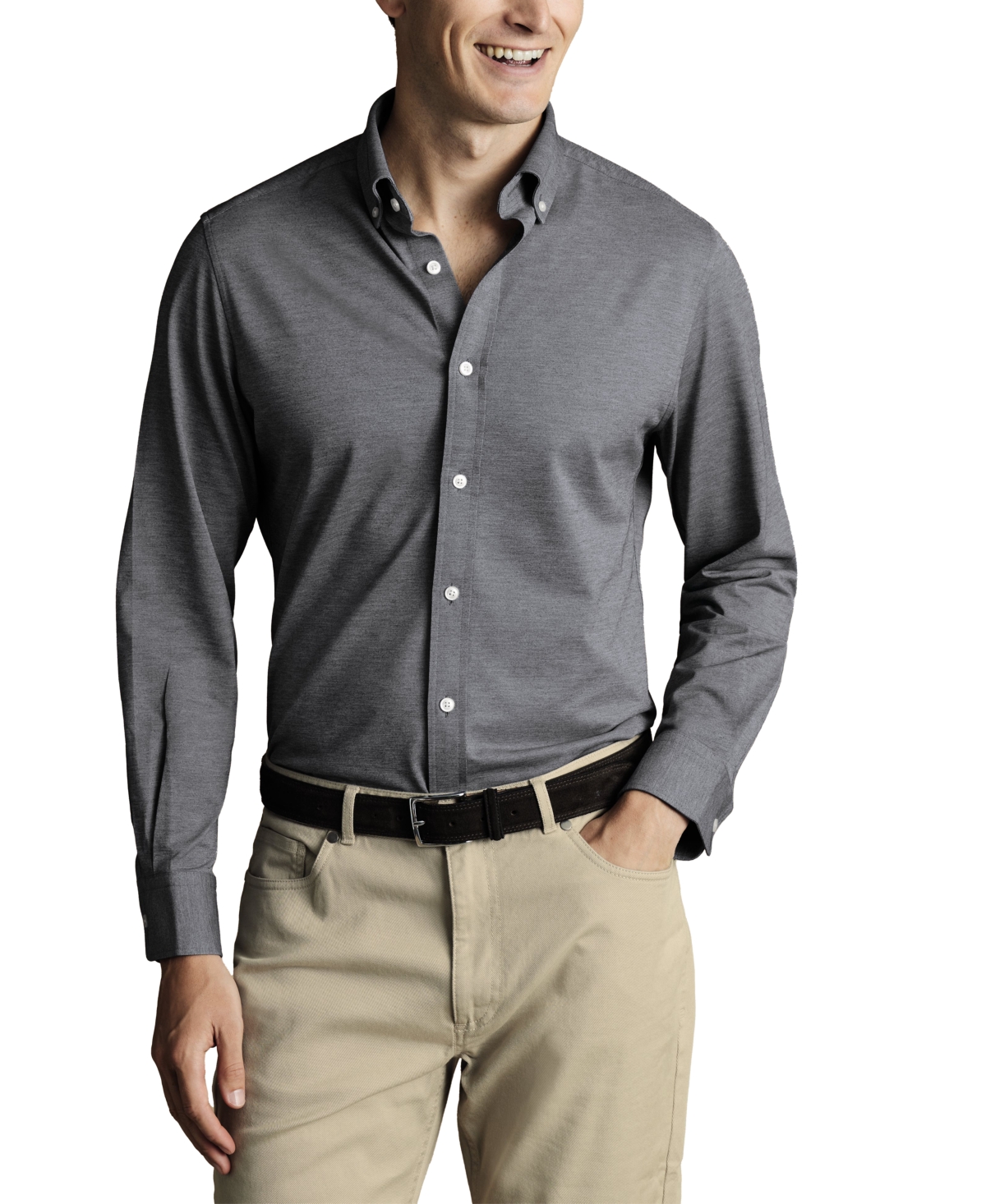 Men's Four-Way Stretch Jersey Button Down Shirt - Flint Grey
