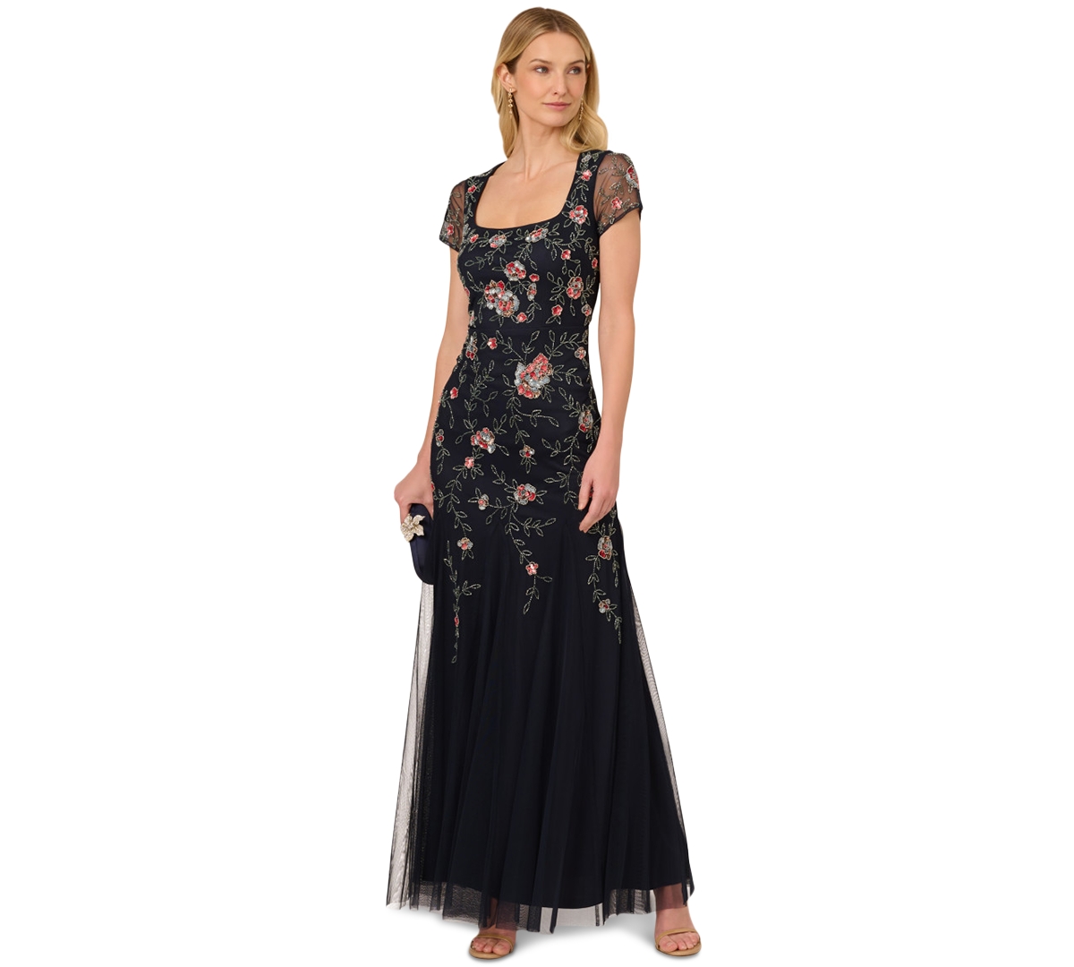 ADRIANNA PAPELL WOMEN'S SQUARE-NECK BEADED SEQUIN GOWN 