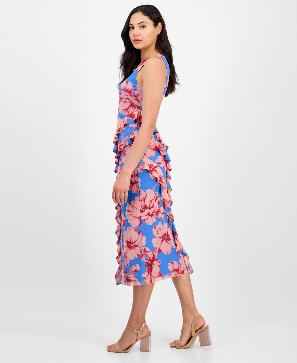 Rachel Rachel Roy Women's Isca Ruffled Sleeveless Midi Dress In Magnolia Blue Pink