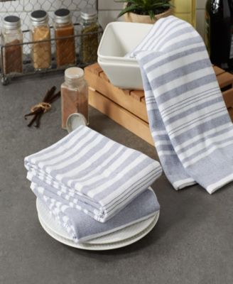 French Terry Variegated Stripe Cotton Dishtowel 3 Pack Set, 18" x 28"