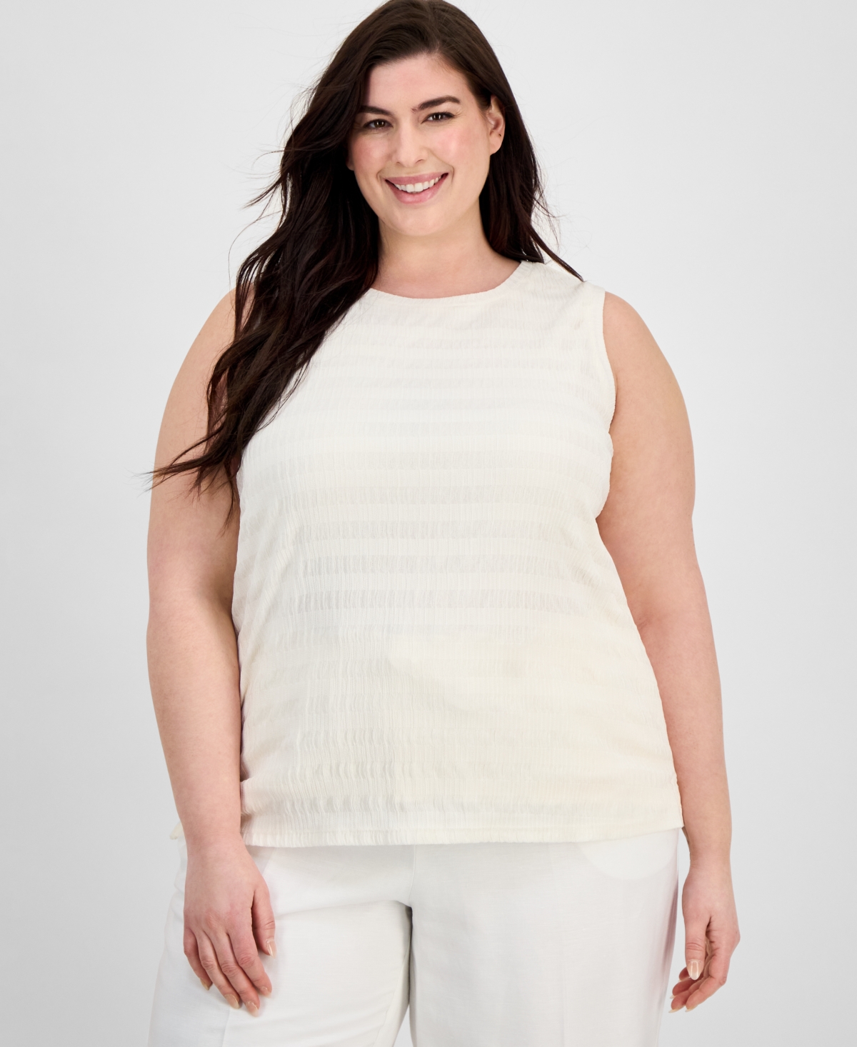 Anne Klein Plus Size Pucker-wave Knit Sleeveless Top