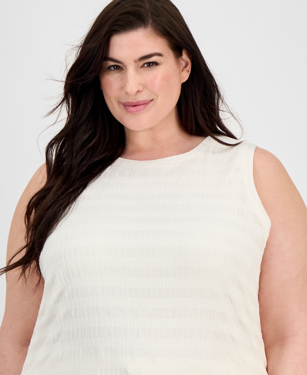 Anne Klein Plus Size Pucker-wave Knit Sleeveless Top