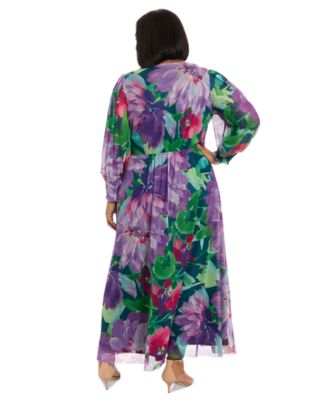 Plus Size Printed Blouson-Sleeve Maxi Dress