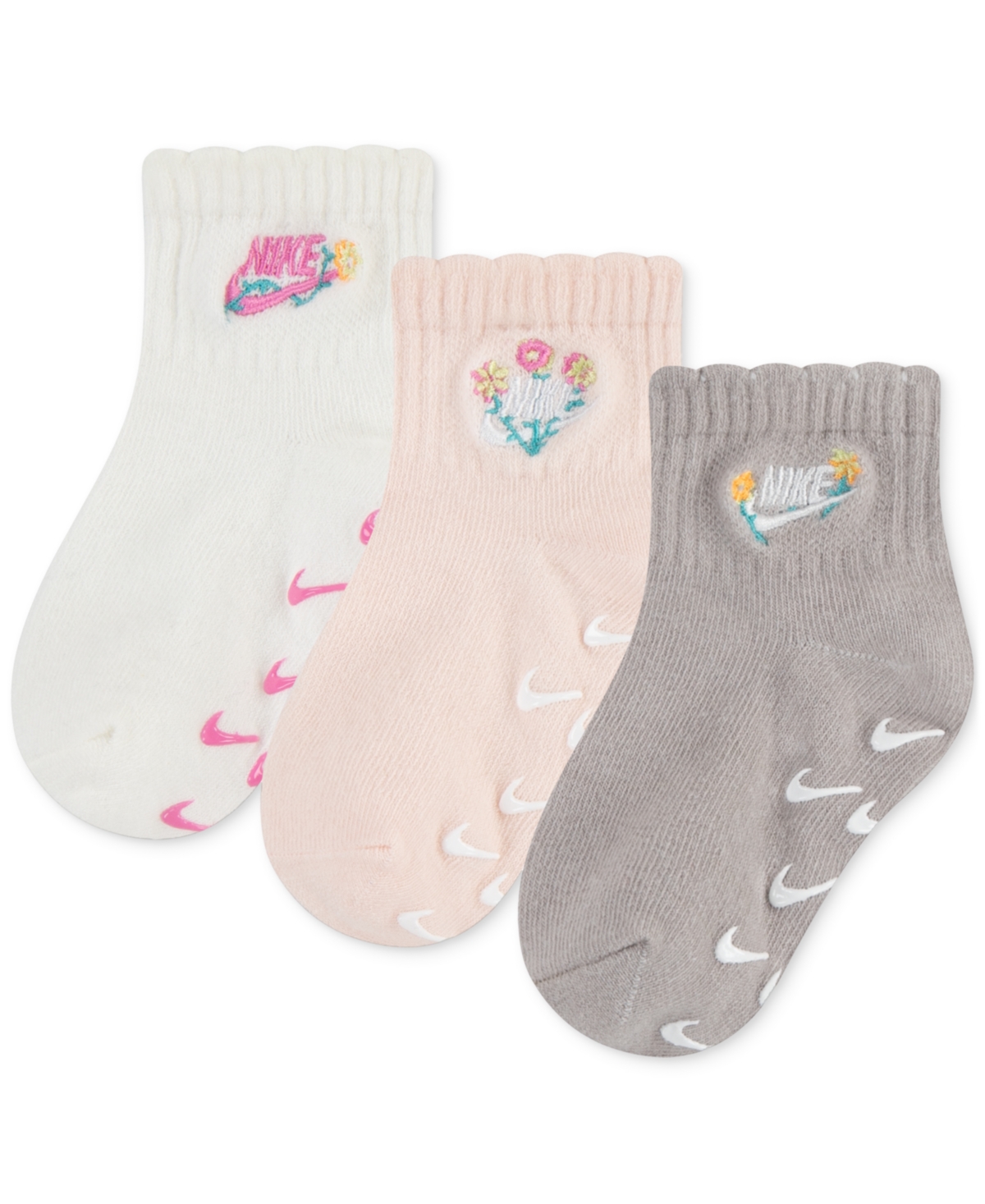 Nike Baby And Toddler Girls Floral Socks, Pack Of 3 In Sail