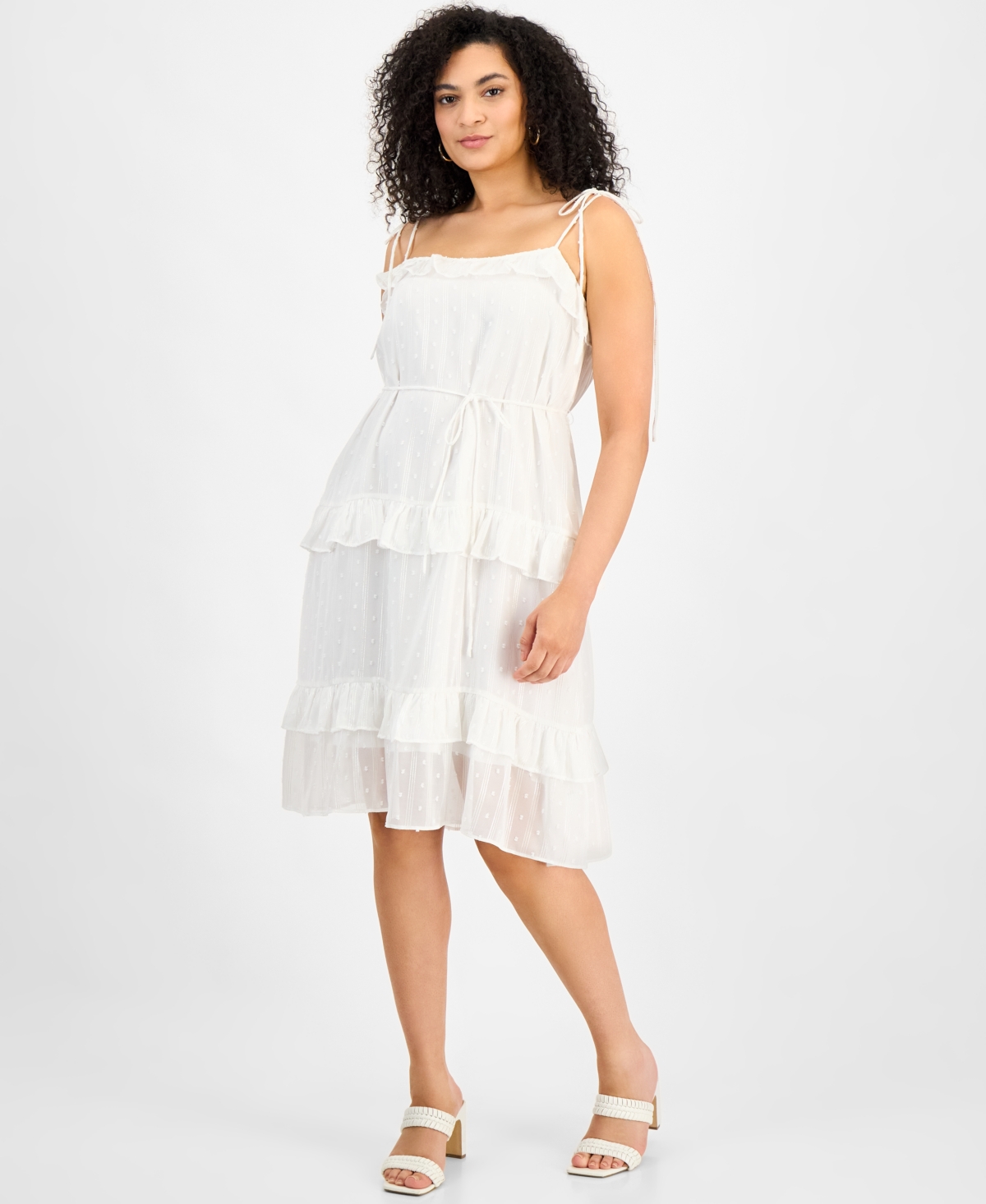 Women's Clip-Dot Tie-Strap Midi Dress - Ivory
