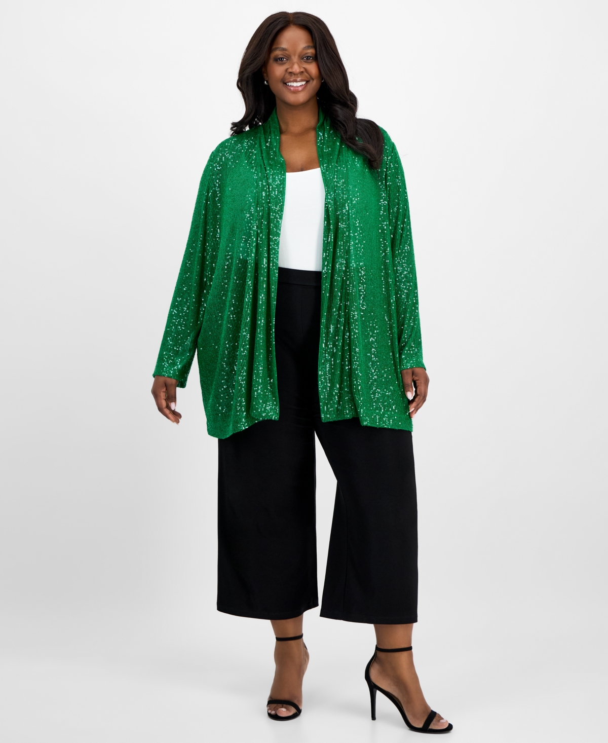 ANNE KLEIN PLUS SIZE OPEN-FRONT SEQUIN CARDIGAN 