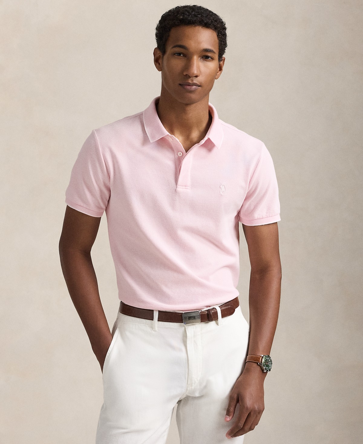 Мужские рубашки Polo Ralph Lauren Men's Classic-Fit Stretch Oxford Mesh Polo Shirt — фото 1